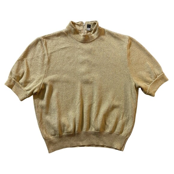 St John Basics by Marie Gray Gold Metallic Knit Top Mock Neck Short Sleeve M USA - Picture 1 of 9